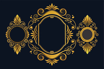 Poster - Elegant vector illustration featuring decorative frames with floral details in gold on a black background for artistic or design purposes