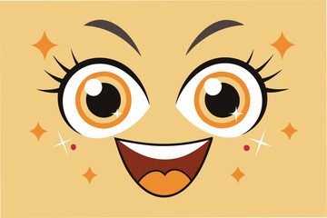 Poster - Bright and cheerful vector illustration of a happy face with sparkling eyes and a wide smile, perfect for conveying joy and positivity in designs