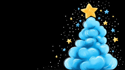 Wall Mural - whimsical christmas tree illustration: a stylized, cloud-like christmas tree is adorned with a golde