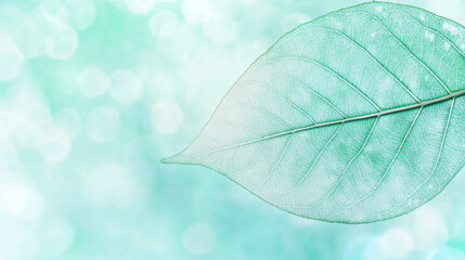 Poster - Intricate leaf veins revealing natural symmetry, highlighting organic texture against blurred turquoise backdrop