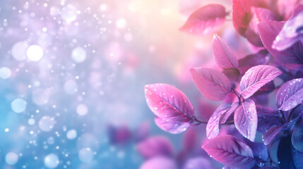 Aufkleber - Beautiful pink and purple leaves covered in morning dew with sunlight and bokeh in the background