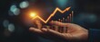 © SKIMP Art - Businessman's hand holding a graph arrow pointing up and coins, representing a business growth concept with financial market data, stock trading, or promoting a credit product Generative AI