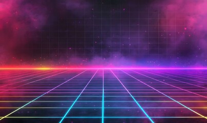 Wall Mural - a dark watercolor 80s neon background, generative ai