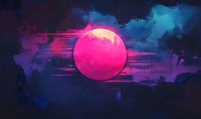 Wall Mural - a dark watercolor 80s neon background, generative ai
