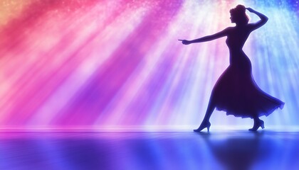 Wall Mural - a silhouetted woman dances graciously under illuminated stage lights