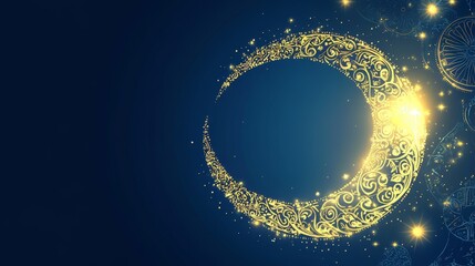 Wall Mural - a blue background with a yellow crescent moon. the moon is lit up by the sun. the image has a peacef
