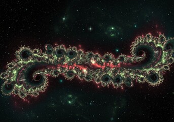 Wall Mural - generative ai fractal universe: swirling cosmos of complexities fractal space abstract swirls green 
