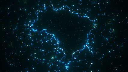 Wall Mural - futuristic digital visualization of brazil map composed of glowing blue particles. the abstract cosm