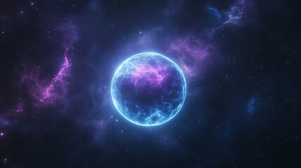 Poster - Vibrant cosmic sphere surrounded by a colorful nebula in deep space.