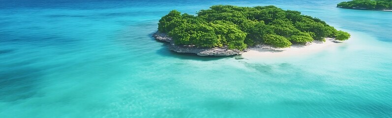 Aufkleber - Tropical island surrounded by clear blue water and lush greenery.