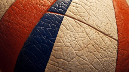 Close-up macro shot of a volleyball ball texture with detailed surface pattern, leather material, and stitching design, perfect for sports-themed backgrounds and athletic equipment concepts.


