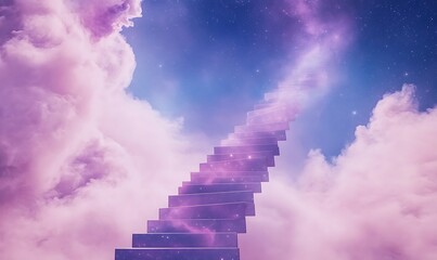 Aufkleber - A mystical stairway ascends through colorful clouds toward a starry sky.