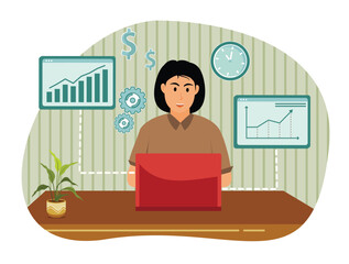 Wall Mural - project initiation and planning. businesswoman working with financial charts and laptop.