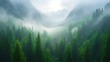 © MindVerse - Majestic Misty Forest Scene with Pine Trees and Mountain Landscape