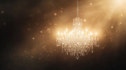 Poster - Elegant chandelier glows softly against a dark background, creating a luxurious ambiance.