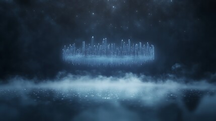 Leinwandbilder - Mysterious glowing light formation above misty ground in a dark atmosphere.