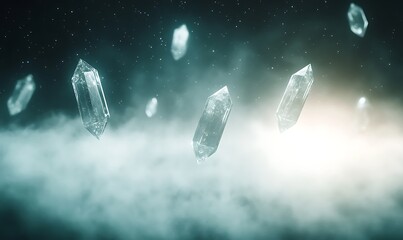 Leinwandbilder - Floating crystalline structures amidst ethereal fog and soft light.