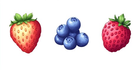 Poster - Vibrant Collection of Fresh Strawberries and Blueberries Perfect for Healthy Smoothies : Generative AI