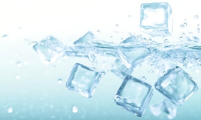 Poster - Floating ice cubes create ripples in clear water, evoking freshness and coolness.
