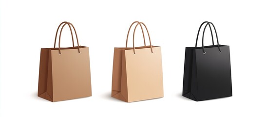 Aufkleber - Collection of three stylish paper shopping bags in various colors laid out on a white background : Generative AI