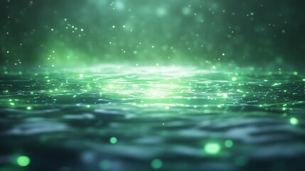 Poster - Vibrant green shimmering water surface with sparkling reflections and a mystical atmosphere.