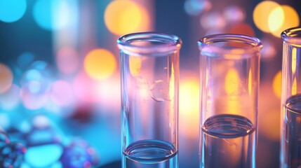 Wall Mural - abstract scientific research concept with test tubes and vibrant bokeh background for laboratory des