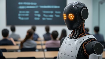 Robot demonstration in classroom educational setting technology presentation modern environment engaging viewpoint