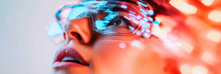 Poster - Cyborg Chic Immersive Digital Reflexion - Futuristic AR Experience Revealing Next-Gen Tech Aesthetic with Vibrant Chromatic Overlay and Sensory Innovation