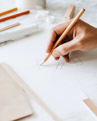 Aufkleber - Minimalist Design Precision Architectural Sketching in Soft Neutral Palette - Creative Professional Workflow for Urban Planning and Innovative Space Development