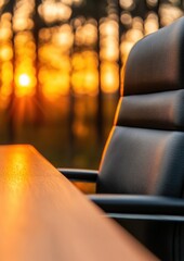 Fototapete - Minimalist Remote Work Sanctuary Golden Hour Ergonomic Home Office Design with Soft-Touch Leather Seating and Warm Ambient Lighting - Productivity Meets Wellness Aesthetic