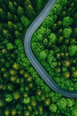 Aufkleber - Eco-Mobility Vision Aerial Drone Perspective of Sustainable Highway Cutting Through Lush Green Forest - Transformative Carbon-Neutral Transportation Infrastructure