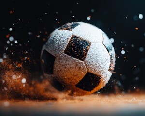 Poster - Dynamic Sports Performance Visualization Explosive Soccer Ball Motion Graphic with Digital Overlay - Next-Gen Athletic Analytics and Investment Strategy Content