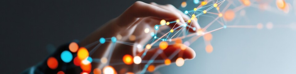 Fototapete - Quantum Connectivity Visualization Immersive Digital Transformation Showcasing Global Network Intelligence with Tactile Interaction and Luminescent Data Mapping