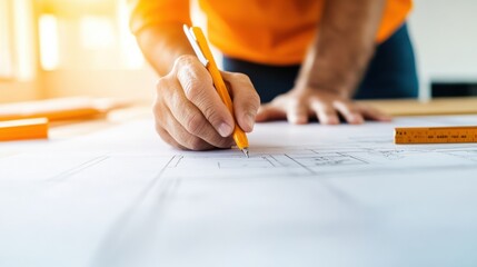 Poster - Minimalist Design Workflow Precision Architectural Planning with Ergonomic Yellow Pencil - Innovative Professional Drafting and Creative Strategic Development