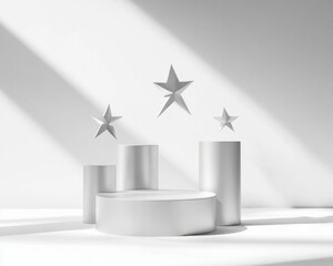 Aufkleber - Minimalist Performance Rating Showcase Clean Tech Aluminum Podium with Dynamic Star Evaluation - Next-Gen Brand Excellence and Digital Positioning Strategy