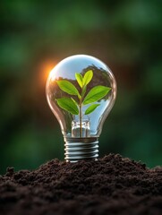 Aufkleber - Green Innovation Breakthrough Sustainable Tech Visualization with Living Plant Inside Glass Lightbulb - Eco-Friendly Design Inspiring Renewable Energy Solutions