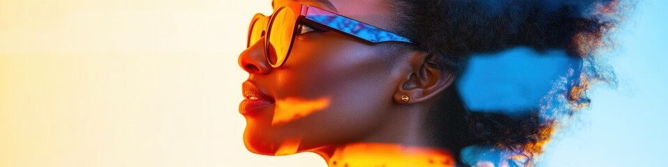 Poster - Vibrant Gen Z Aesthetic Bold Chromatic Profile of Young Creative Professional in Futuristic Eyewear - Innovative Personal Branding and Digital Expression Concept