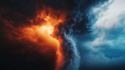 Poster - Climate Crisis Visual Narrative Dramatic Tornado Collision Revealing Extreme Weather Dynamics - Powerful Climate Change Communication for Scientific and Media Platforms