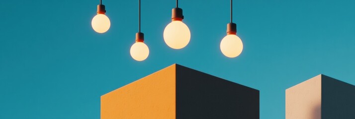 Leinwandbilder - Minimalist Innovation Landscape Geometric Architecture and Suspended Luminescence - Creative Design Visualization for Modern Brand Storytelling and Strategic Conceptualization