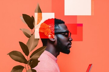 Aufkleber - Pixelated Creativity Next-Gen Digital Professional Explores Mixed Reality Design with Geometric Coral Aesthetic - Millennial Innovation and Tech-Forward Workspace