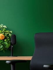 Aufkleber - Ergonomic Content Creator Sanctuary Minimalist Green Studio Setup with Botanical Accent - Urban Productivity and Digital Workspace Design for Next-Gen Professionals