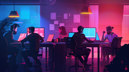 Software engineers working on project and programming in company. Startup business group concept