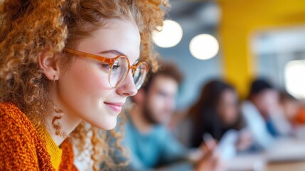 Aufkleber - Hybrid Learning Aesthetic Gen Z Collaborative Study Space with Warm Amber Tones - Innovative Higher Education Connectivity and Inclusive Academic Engagement