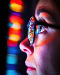 Poster - Neurotech Vision Immersive Data Reflection of Gen Z Innovator - Cyberpunk Aesthetic Exploring Digital Consciousness and Futuristic Sensory Intelligence