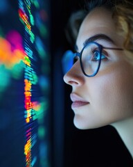 Fototapete - Quantum Intelligence Unveiled Next-Gen Data Scientist Decoding Multicolor Analytics with Precision Optics - Immersive Tech Innovation for AI-Driven Strategic Insights