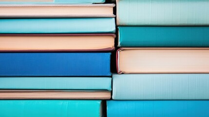 Poster - Minimalist Literary Color Story Contemporary Hardcover Book Stack with Calming Blue Palette - Modern Learning and Creative Design Inspiration for Knowledge Seekers