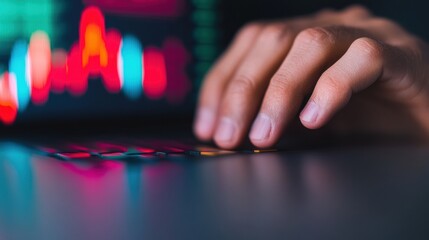 Fototapete - Digital Market Analytics Minimalist Professional Exploring Immersive Data Visualization with Vibrant Neon Interfaces - AI-Powered Financial Intelligence and Emerging Tech Insights