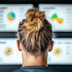 Fototapete - Immersive Digital Defense Next-Generation Cybersecurity Professional Analyzing Threat Landscapes with High-Intensity Data Visualization and Modern Workplace Innovation