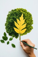 Leinwandbilder - Sustainable Design Innovation Creative Ecological Metaphor of Growth, Transformation, and Corporate Environmental Strategy with Minimalist Hand-Drawn Leaf Concept