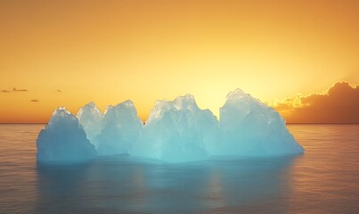 Poster - Serene icebergs floating in calm water under a vibrant sunset sky.